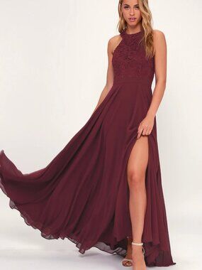 Lulus Picture Perfect Burgundy Lace Maxi Dress